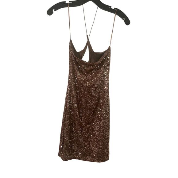 NWT Fashion Nova Out Til Dawn Sequin Mini Dress Mocha - Picture 8 of 10